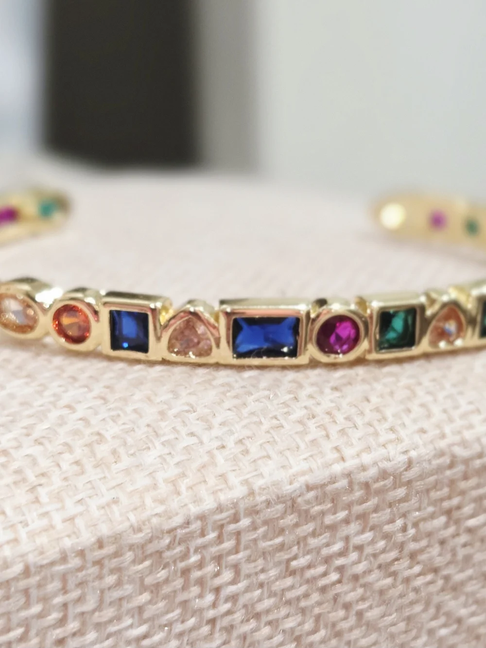 Gold Multi-Gemstone Cuff Bracelet - Colorful Stone Accents